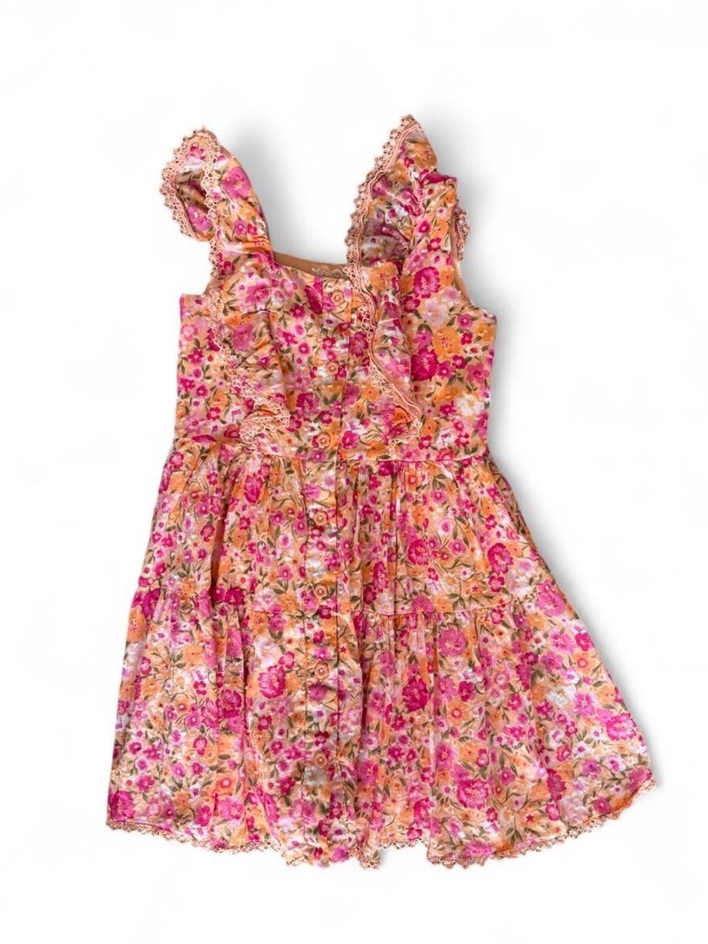 btween Pink & Orange Floral Ruffle Sundress